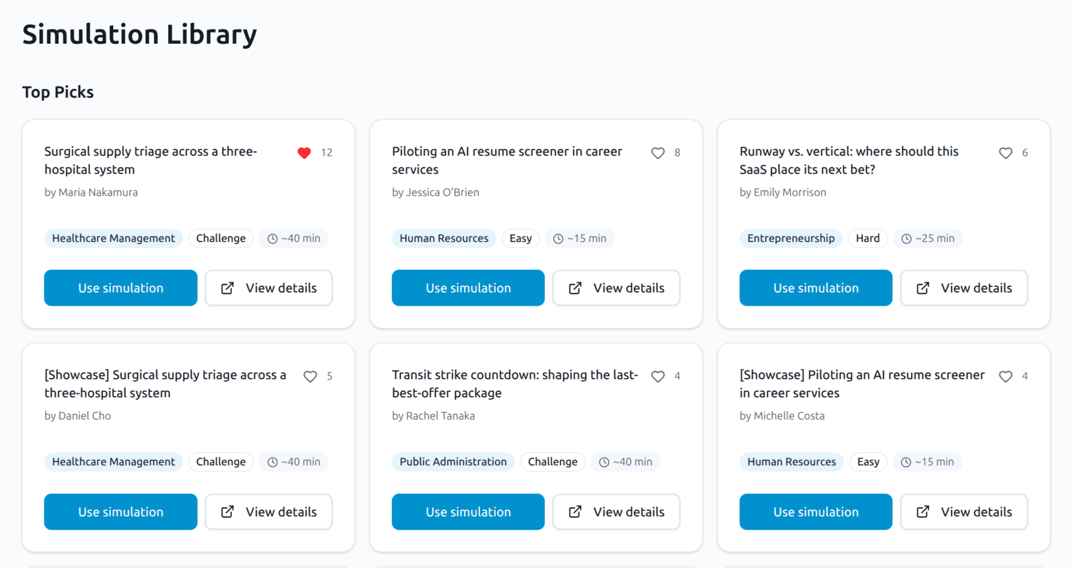 Browse the simulation library for ready-made scenarios