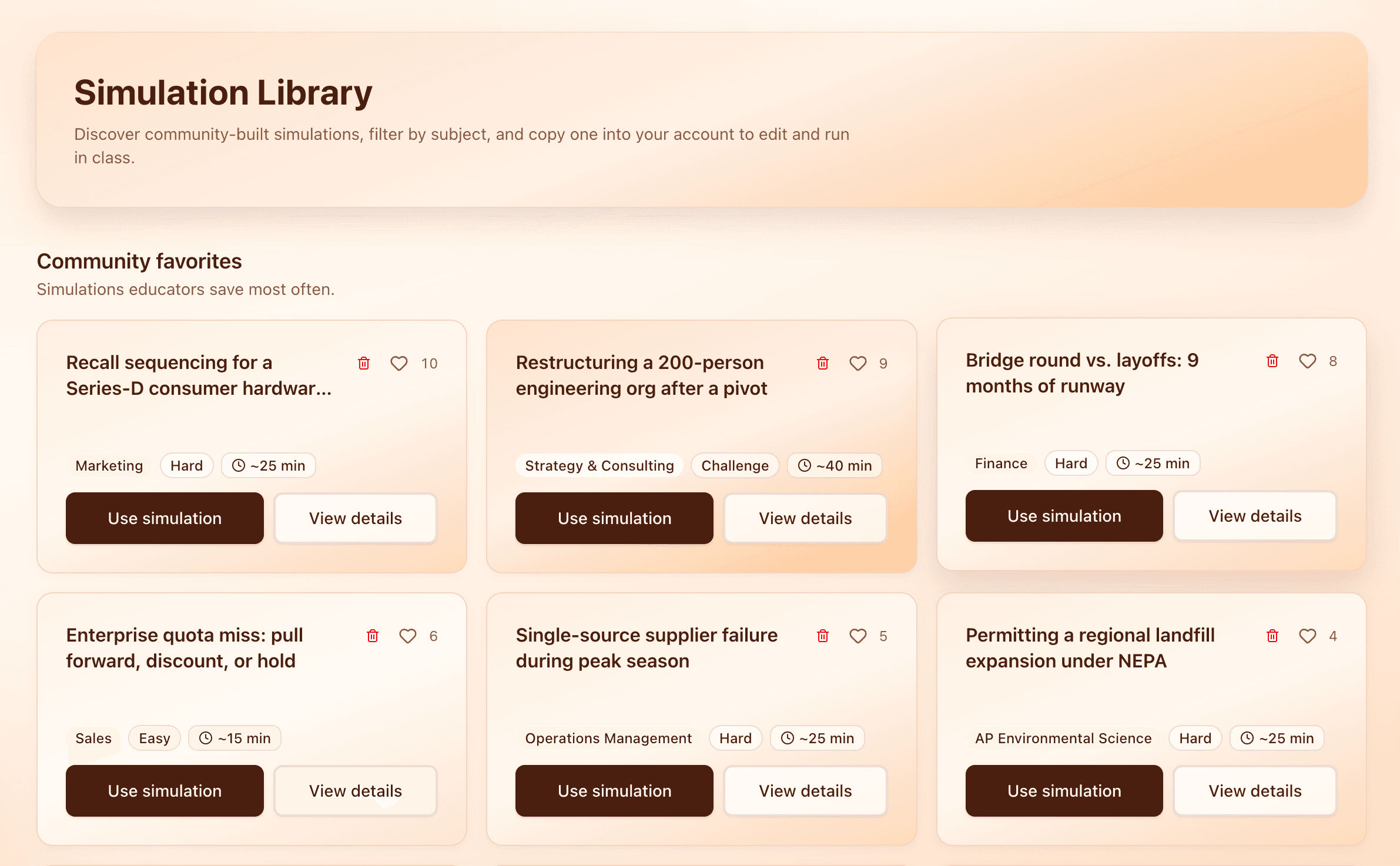 Browse the simulation library for ready-made scenarios