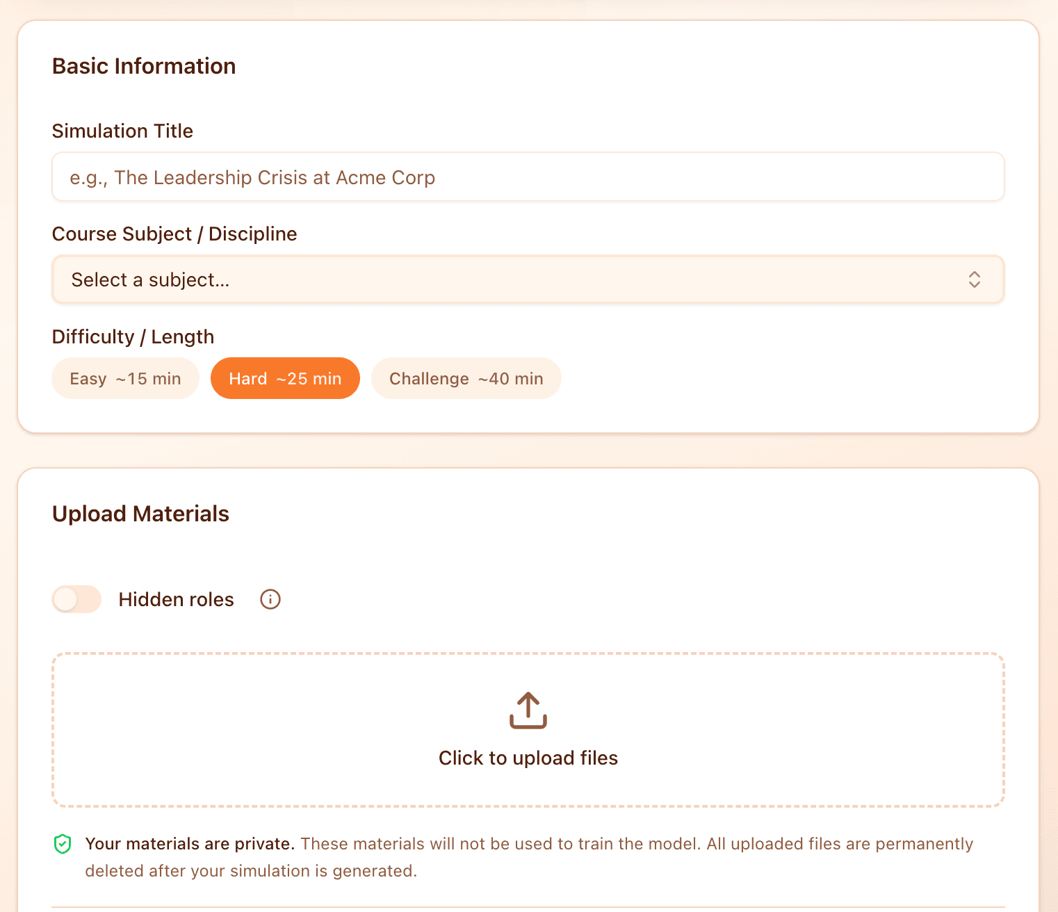 Create or upload a new simulation